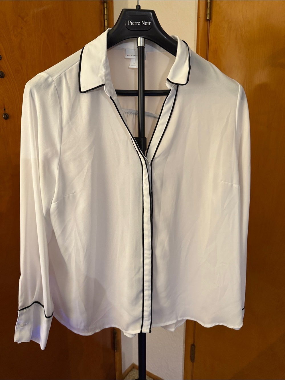 Liz Claiborne White Blouse with Black Piping